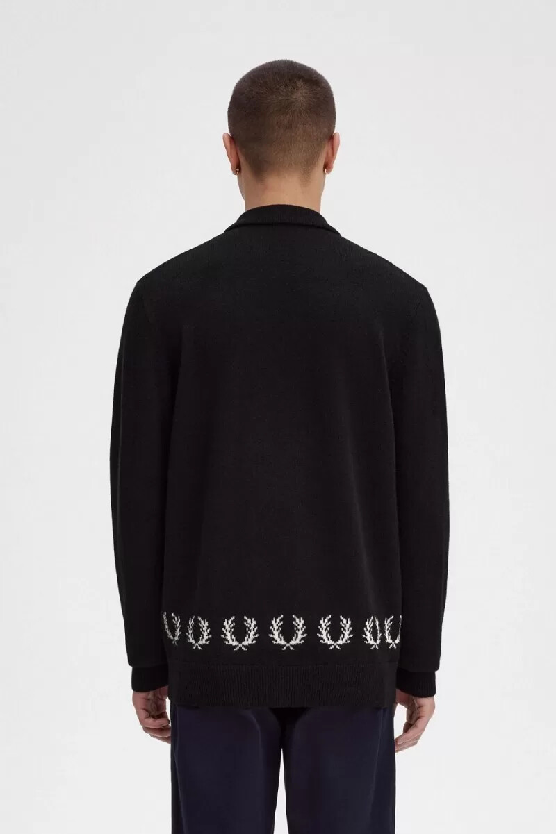 fred perry laurel wreath trim knitted mens shirt black