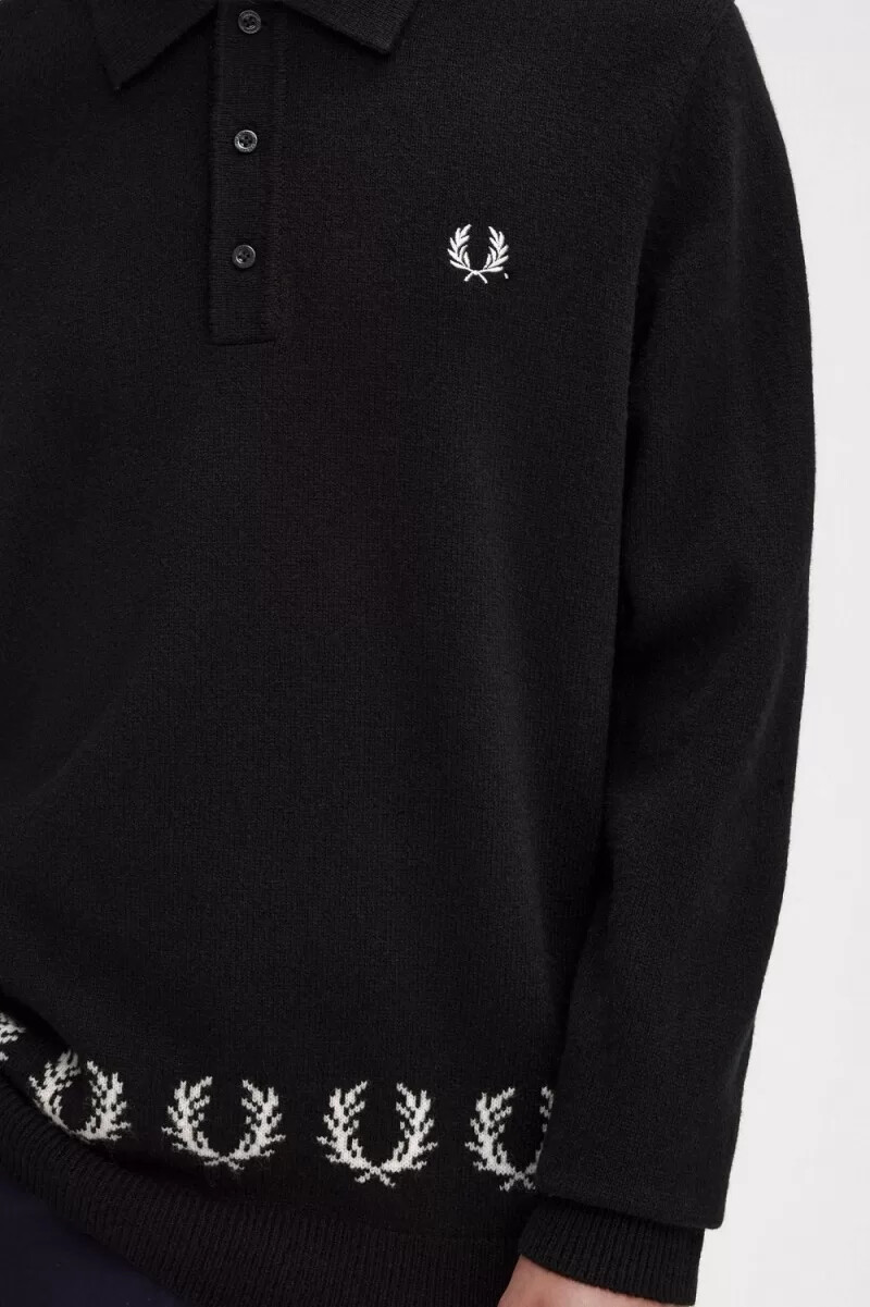 fred perry laurel wreath trim knitted mens shirt black