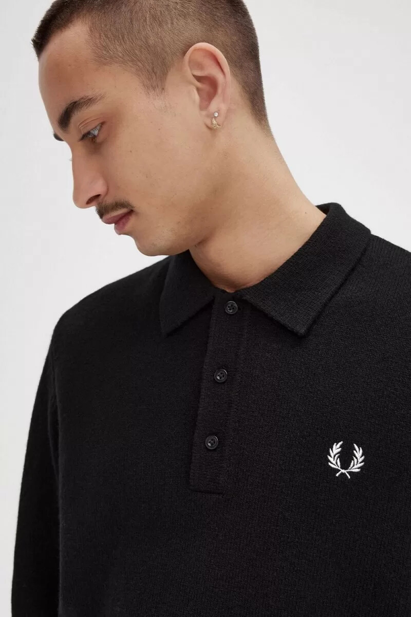 fred perry laurel wreath trim knitted mens shirt black