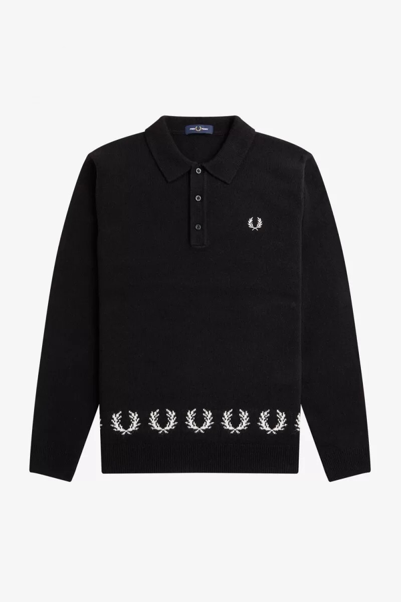 fred perry laurel wreath trim knitted mens shirt black