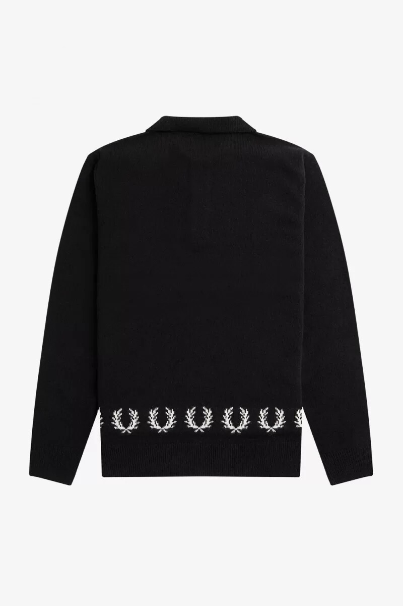 fred perry laurel wreath trim knitted mens shirt black