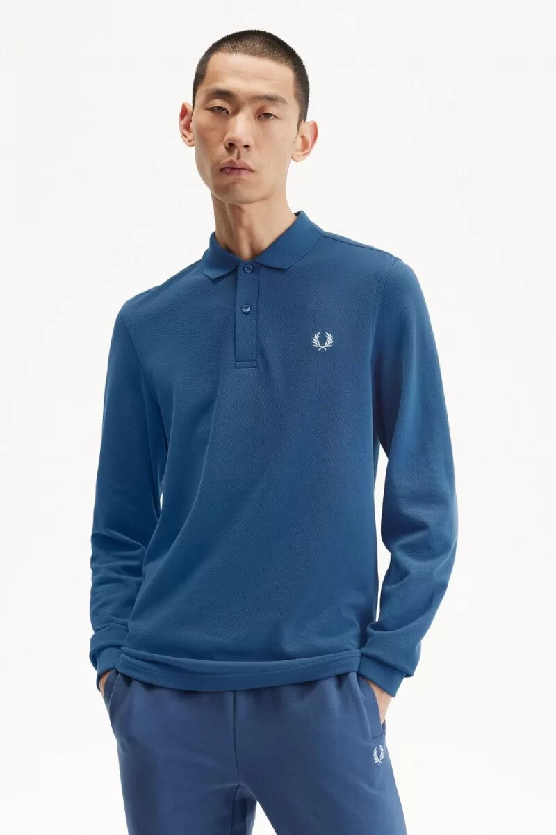 fred perry m6006 mens shirt midnight blue light aqua
