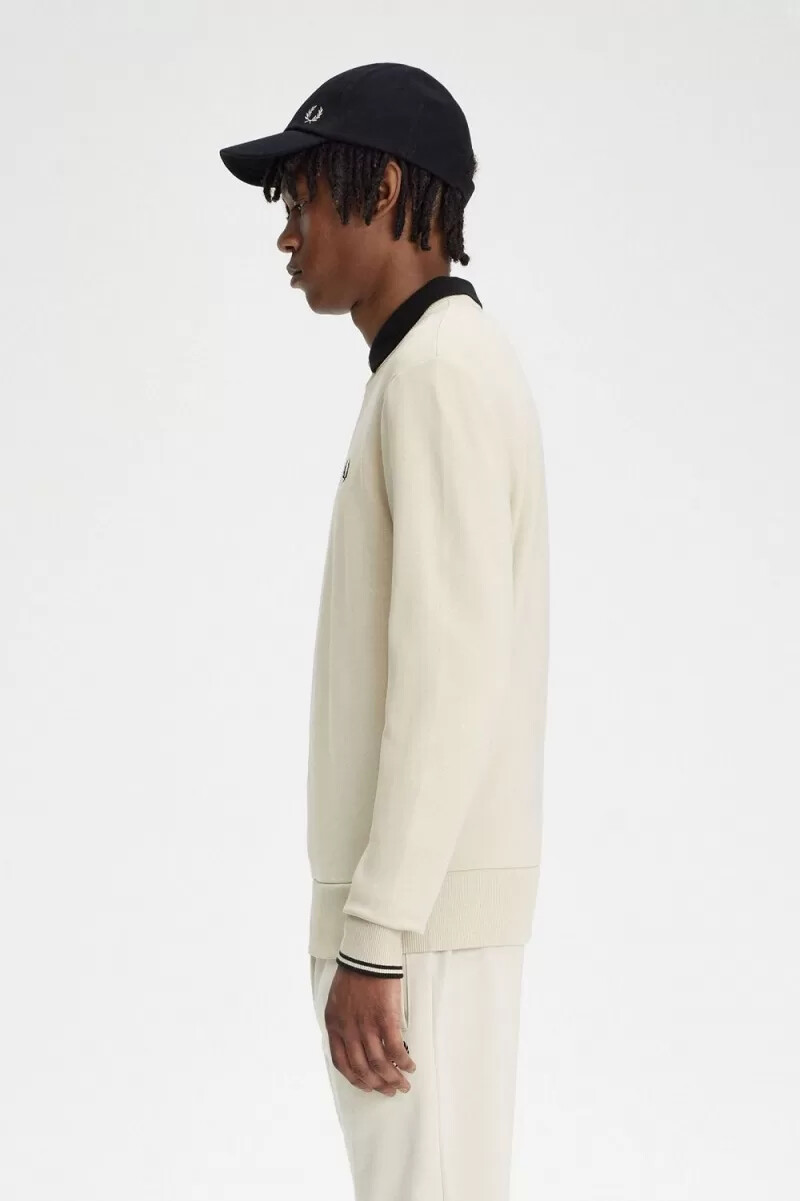 fred perry crew neck mens sweatshirts oatmeal black