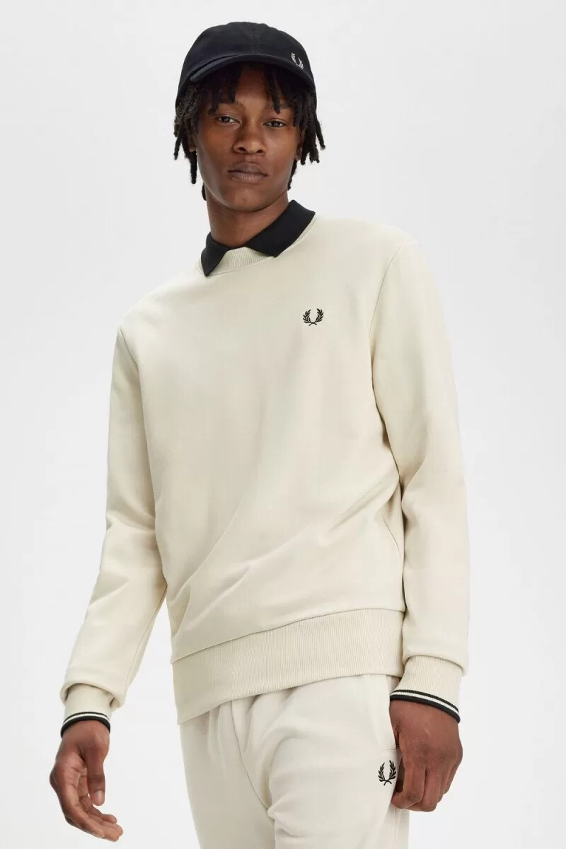 fred perry crew neck mens sweatshirts oatmeal black