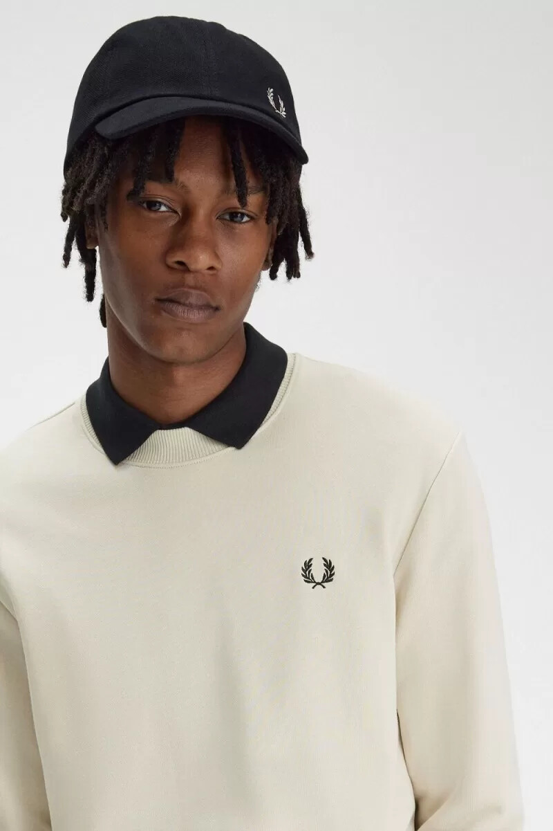 fred perry crew neck mens sweatshirts oatmeal black