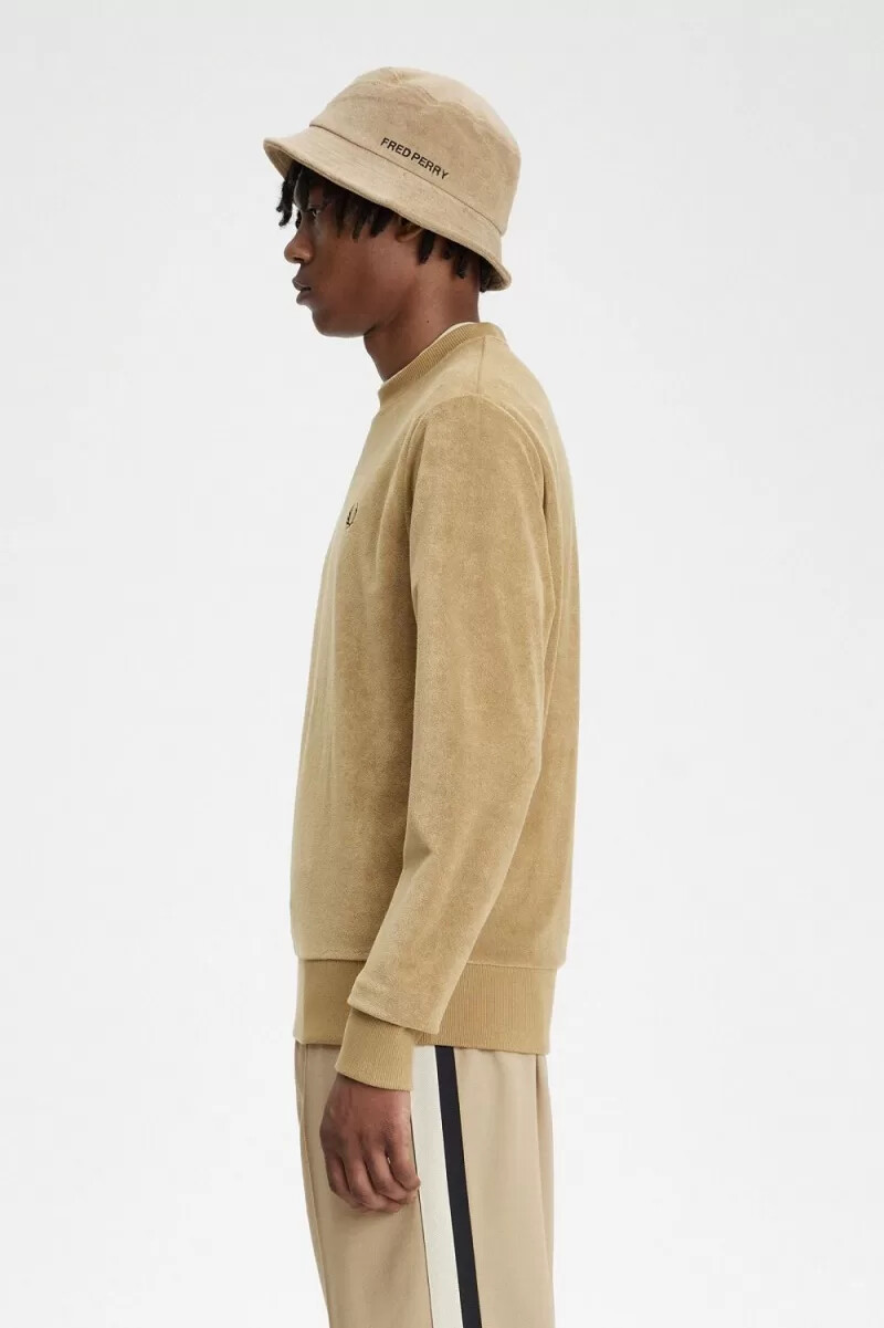 fred perry towelling crew neck mens sweatshirts green