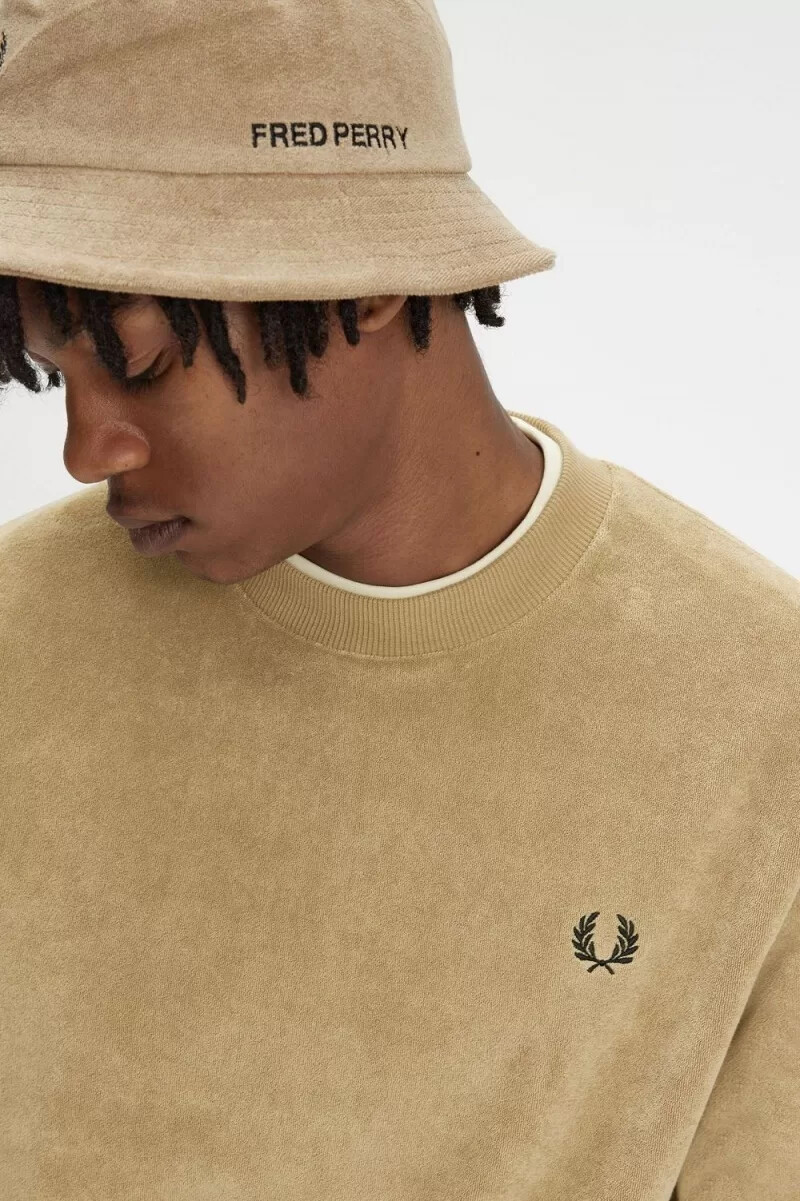 fred perry towelling crew neck mens sweatshirts green
