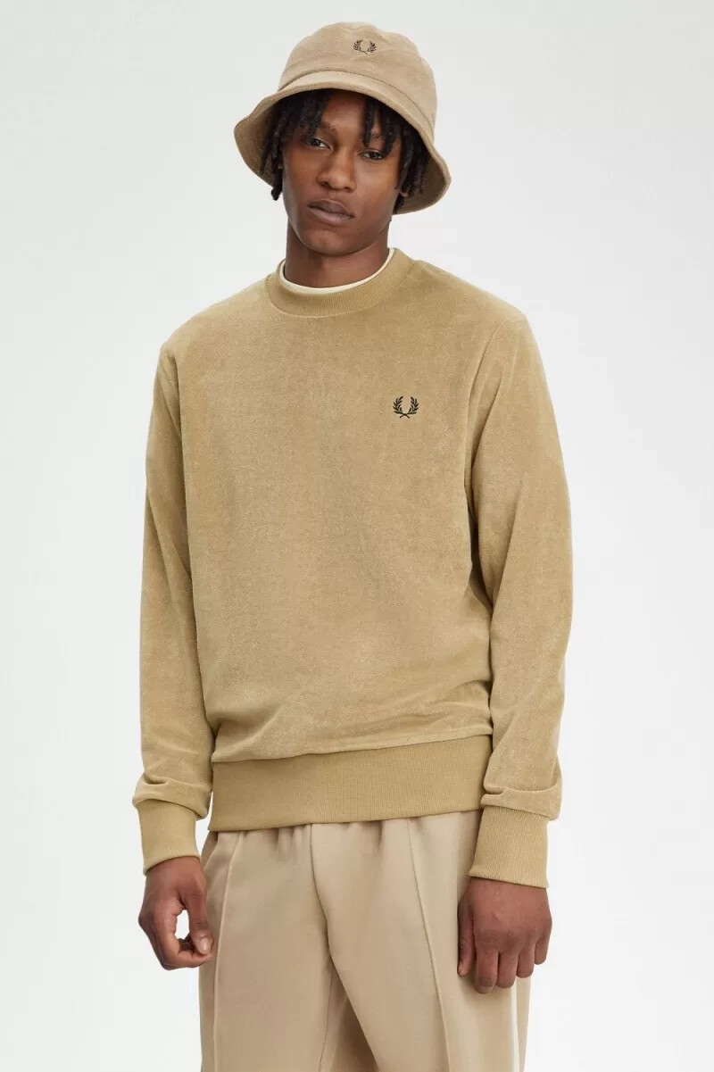 fred perry towelling crew neck mens sweatshirts green
