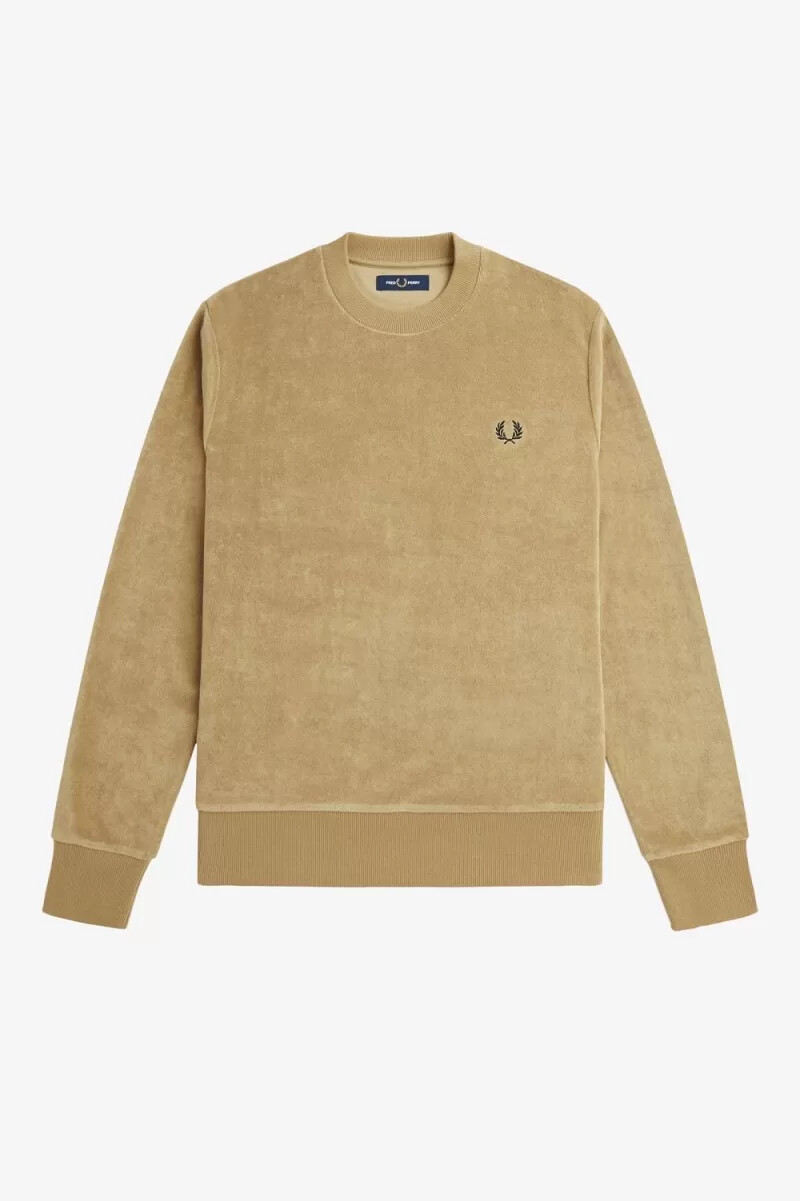 fred perry towelling crew neck mens sweatshirts green