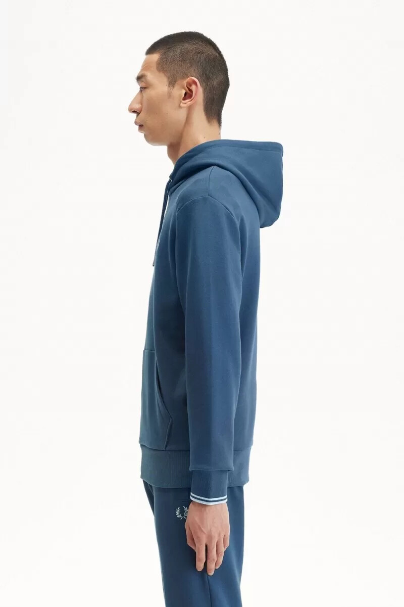 fred perry tipped hooded mens sweatshirts midnight blue light aqua