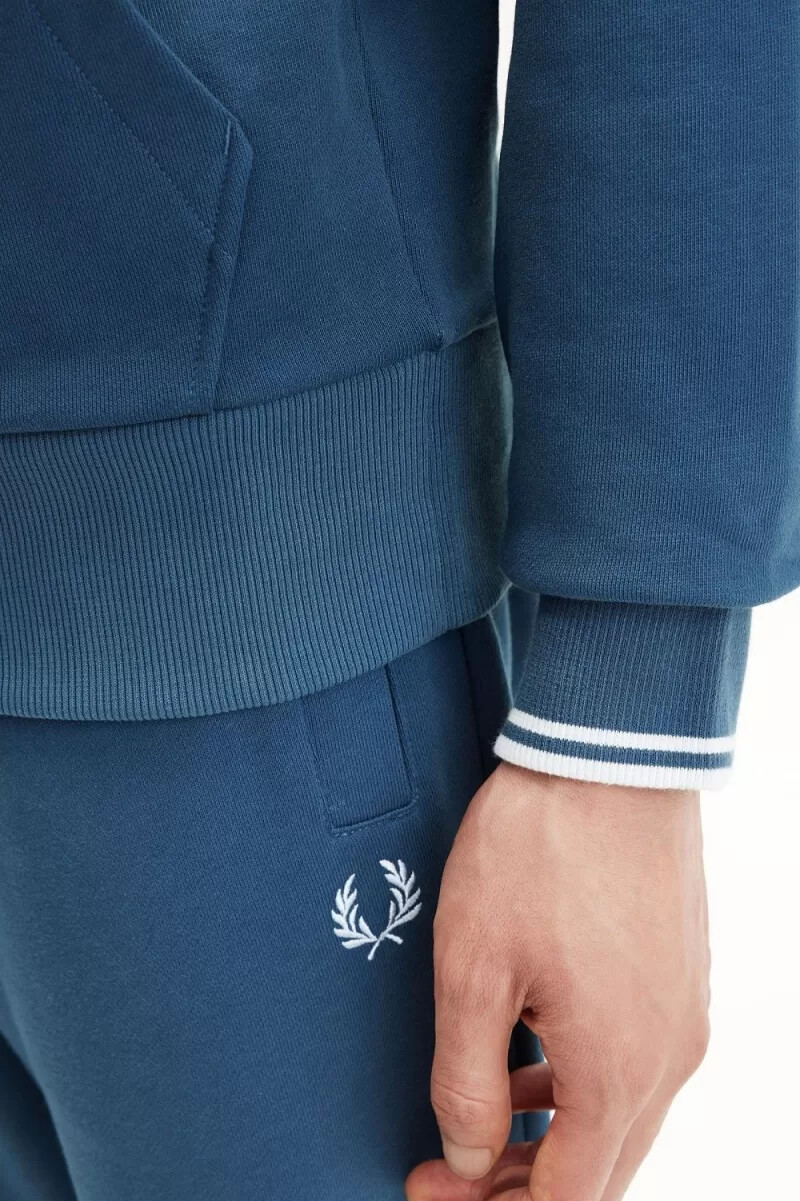 fred perry tipped hooded mens sweatshirts midnight blue light aqua