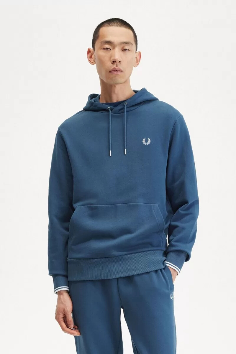 fred perry tipped hooded mens sweatshirts midnight blue light aqua
