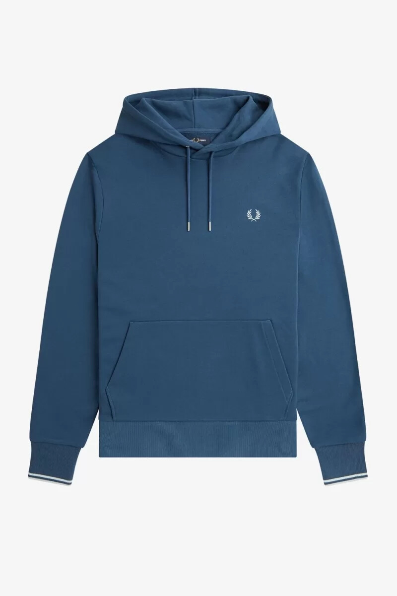 fred perry tipped hooded mens sweatshirts midnight blue light aqua