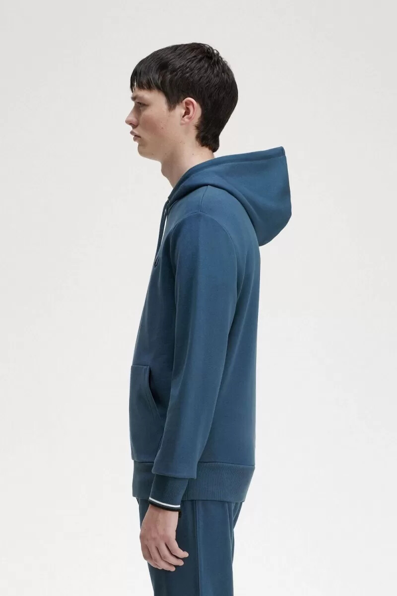 fred perry tipped hooded mens sweatshirts midnight blue