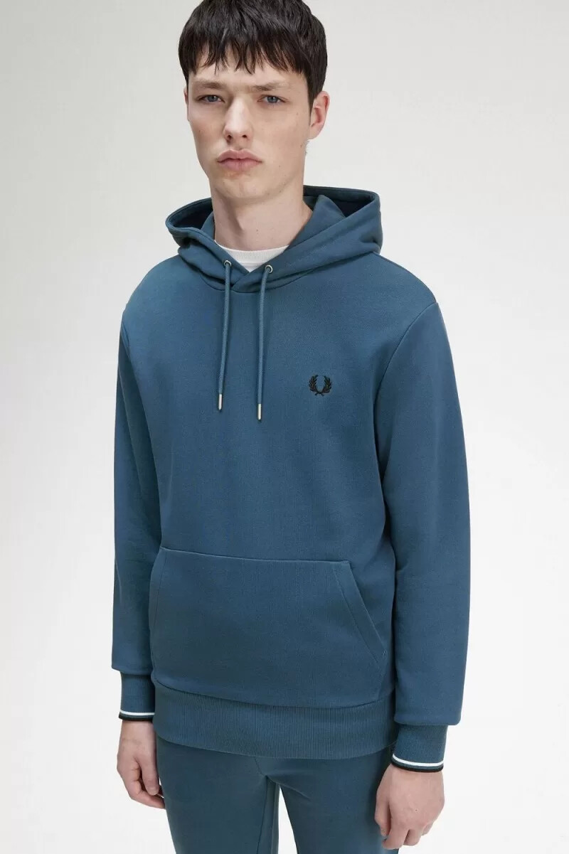 fred perry tipped hooded mens sweatshirts midnight blue