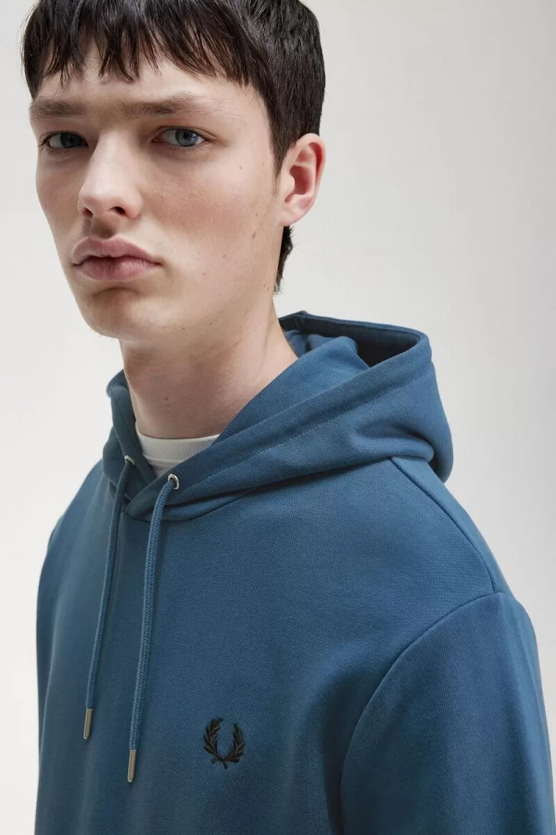 fred perry tipped hooded mens sweatshirts midnight blue