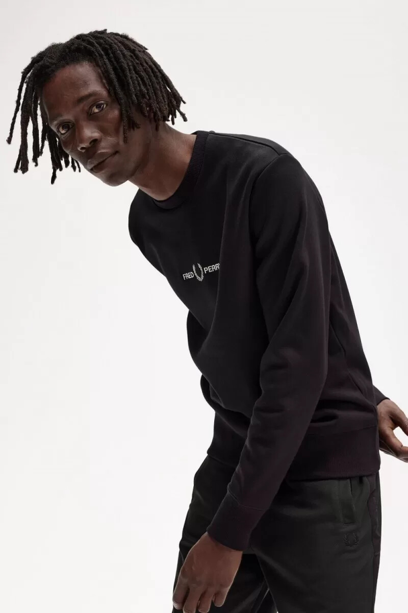 fred perry embroidered mens sweatshirts black