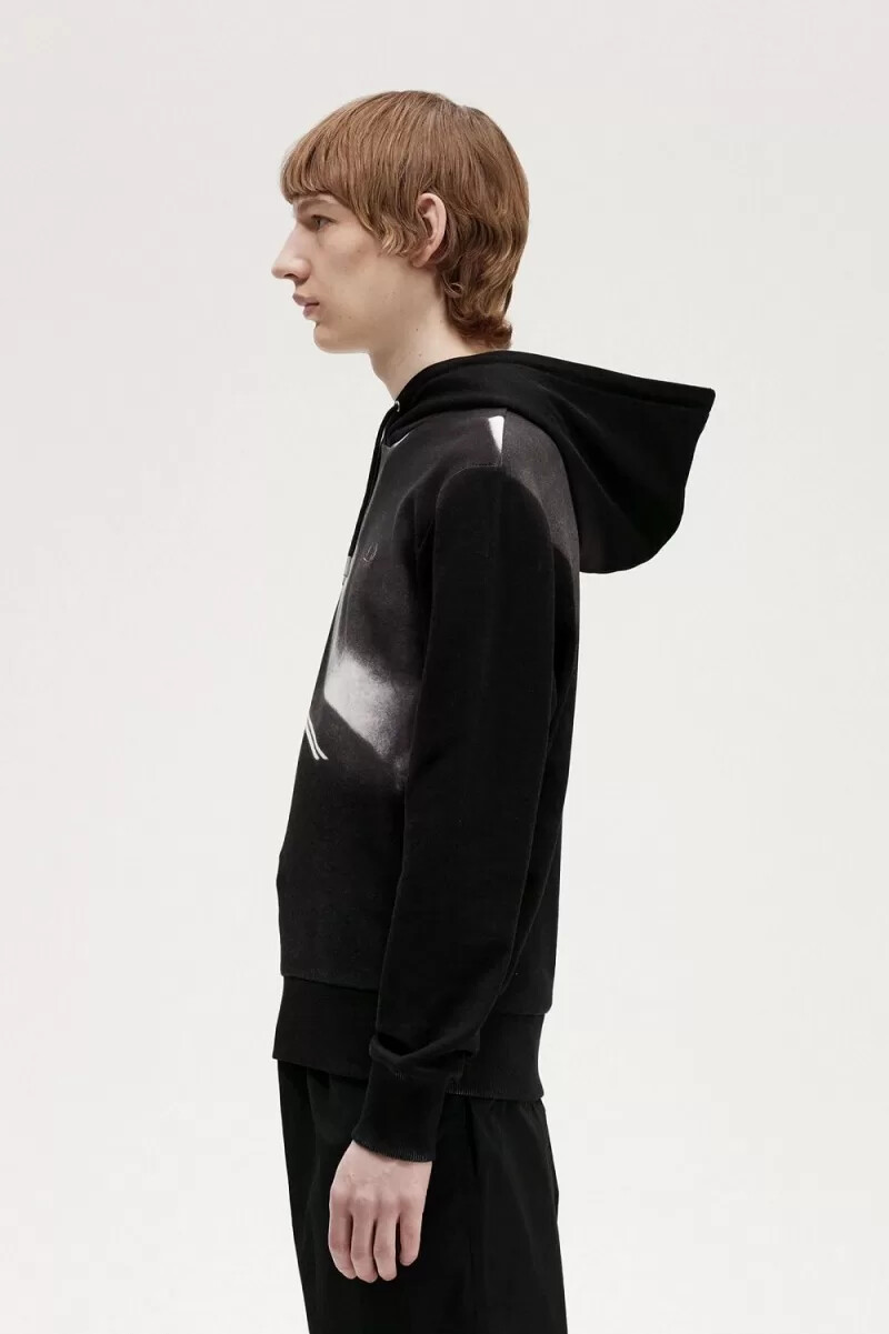 fred perry rave graphic hooded mens sweatshirts black