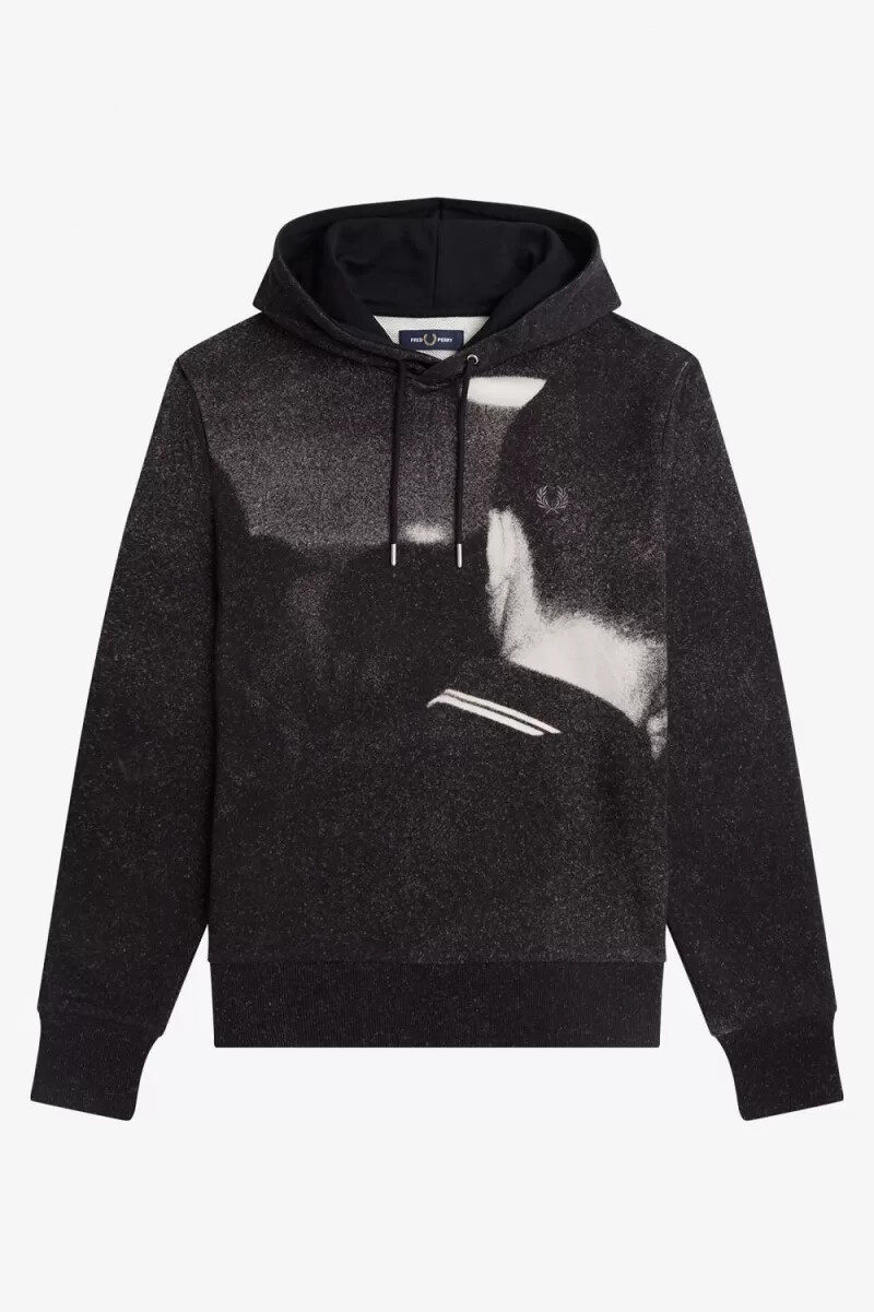 fred perry rave graphic hooded mens sweatshirts black