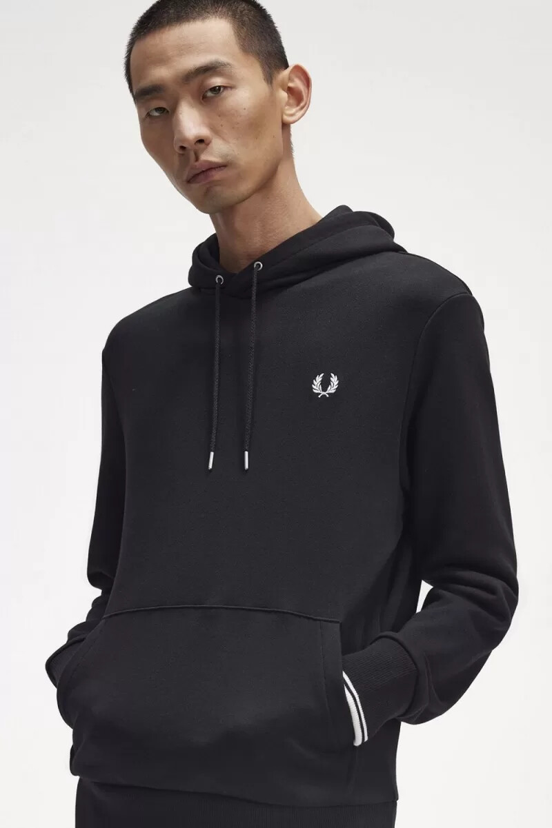fred perry tipped hooded mens sweatshirts black