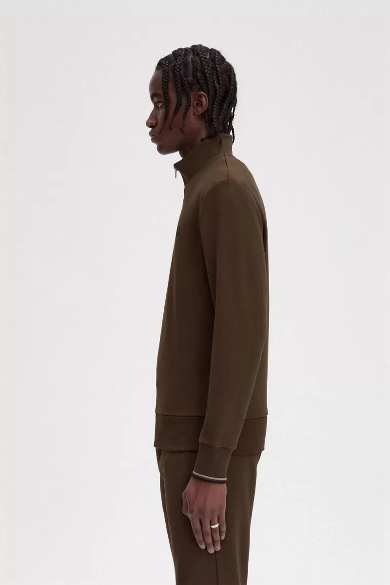 fred perry half zip mens sweatshirts burnt tobacco