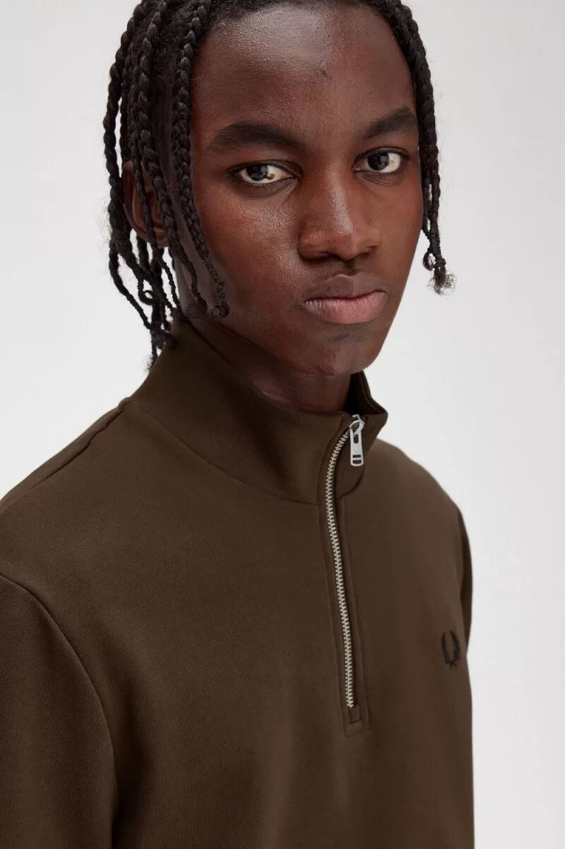 fred perry half zip mens sweatshirts burnt tobacco