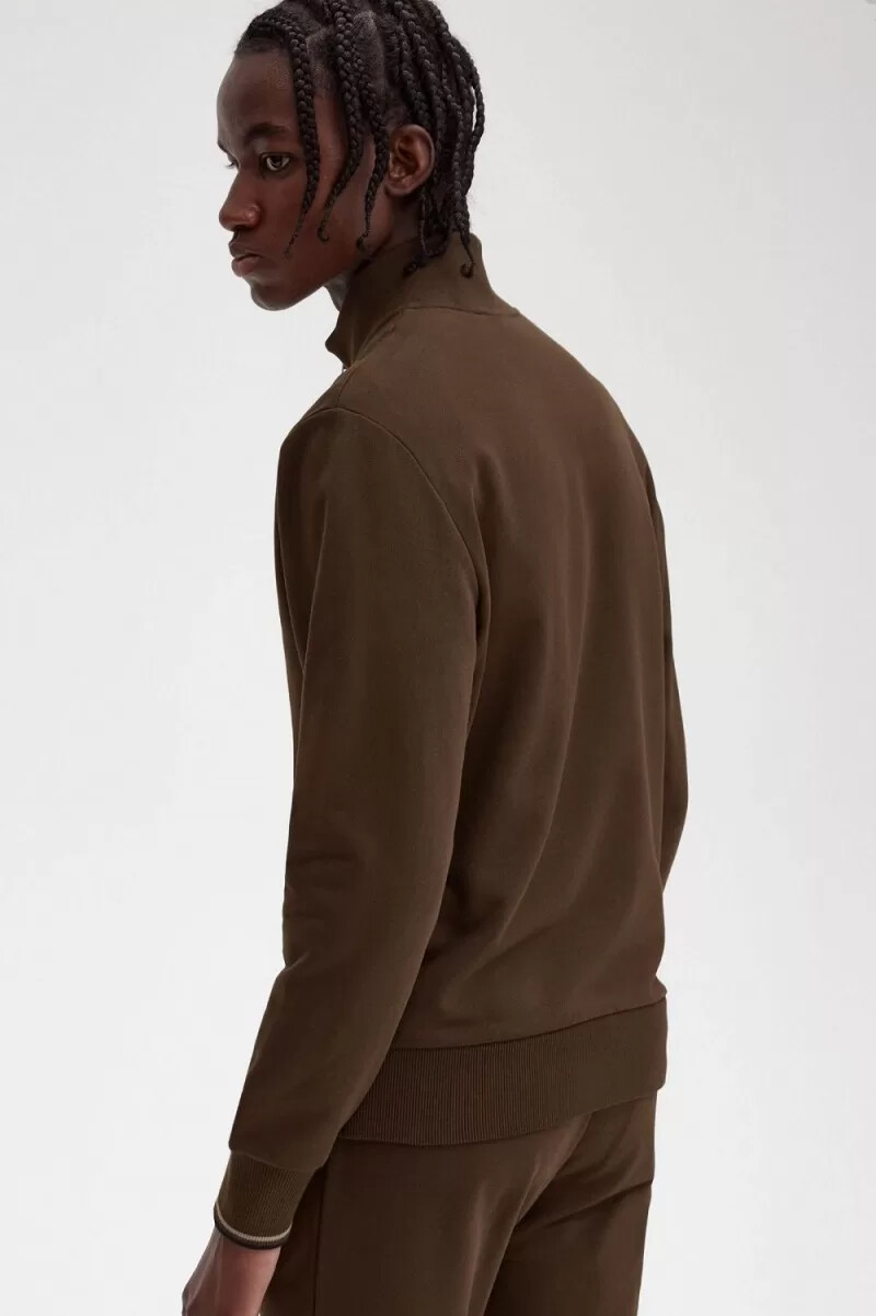 fred perry half zip mens sweatshirts burnt tobacco
