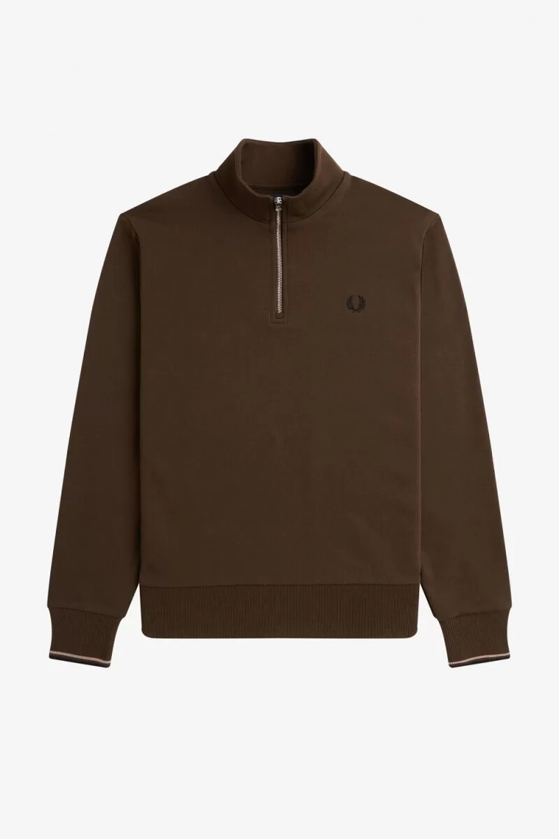 fred perry half zip mens sweatshirts burnt tobacco