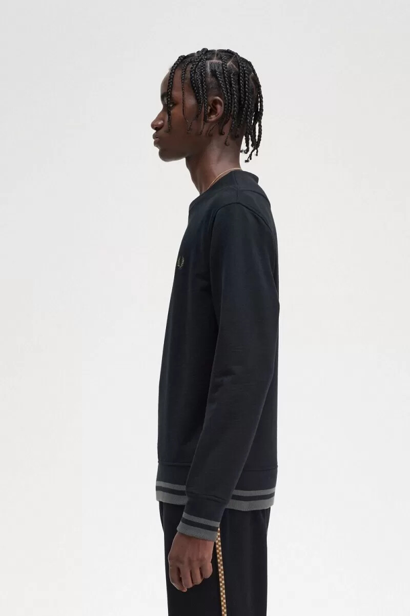 fred perry rib detail mens sweatshirts black