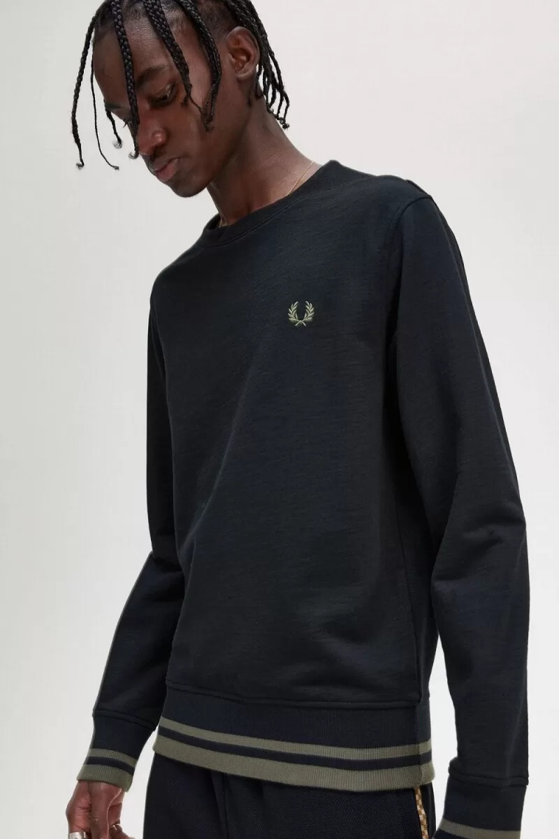 fred perry rib detail mens sweatshirts black