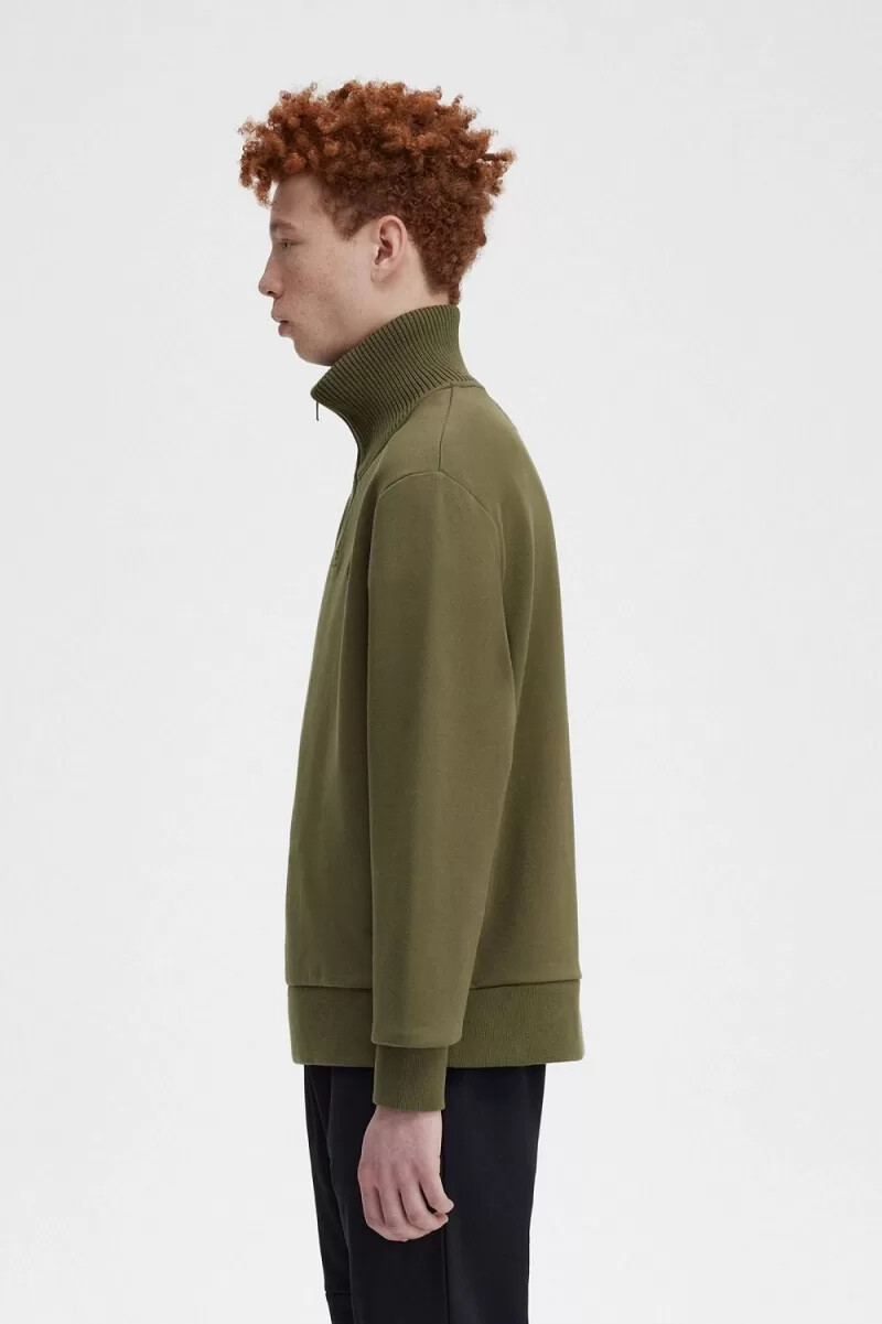 fred perry knitted trim zip neck mens sweatshirts uniform green
