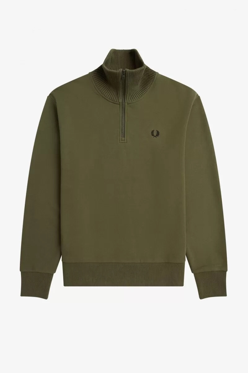 fred perry knitted trim zip neck mens sweatshirts uniform green