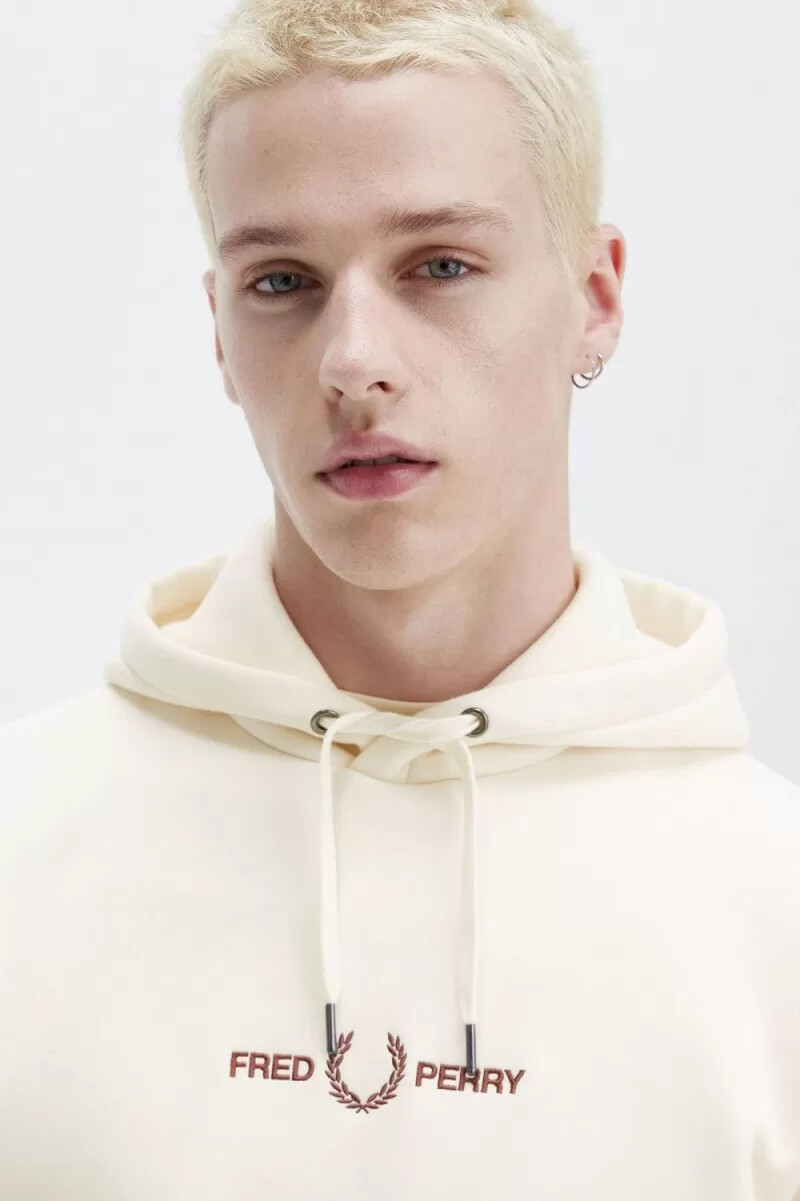 fred perry embroidered hooded mens sweatshirts beige