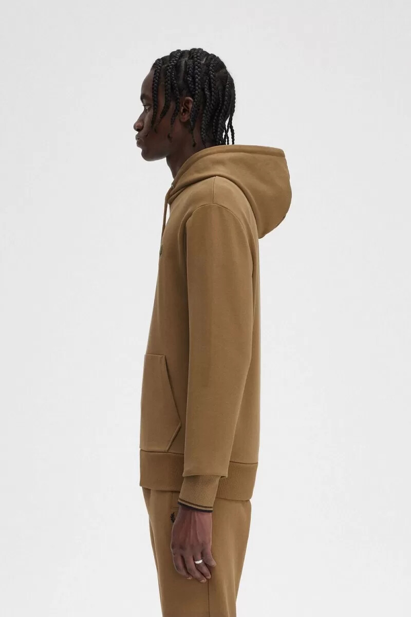 fred perry tipped hooded mens sweatshirts brown burnt tobacco