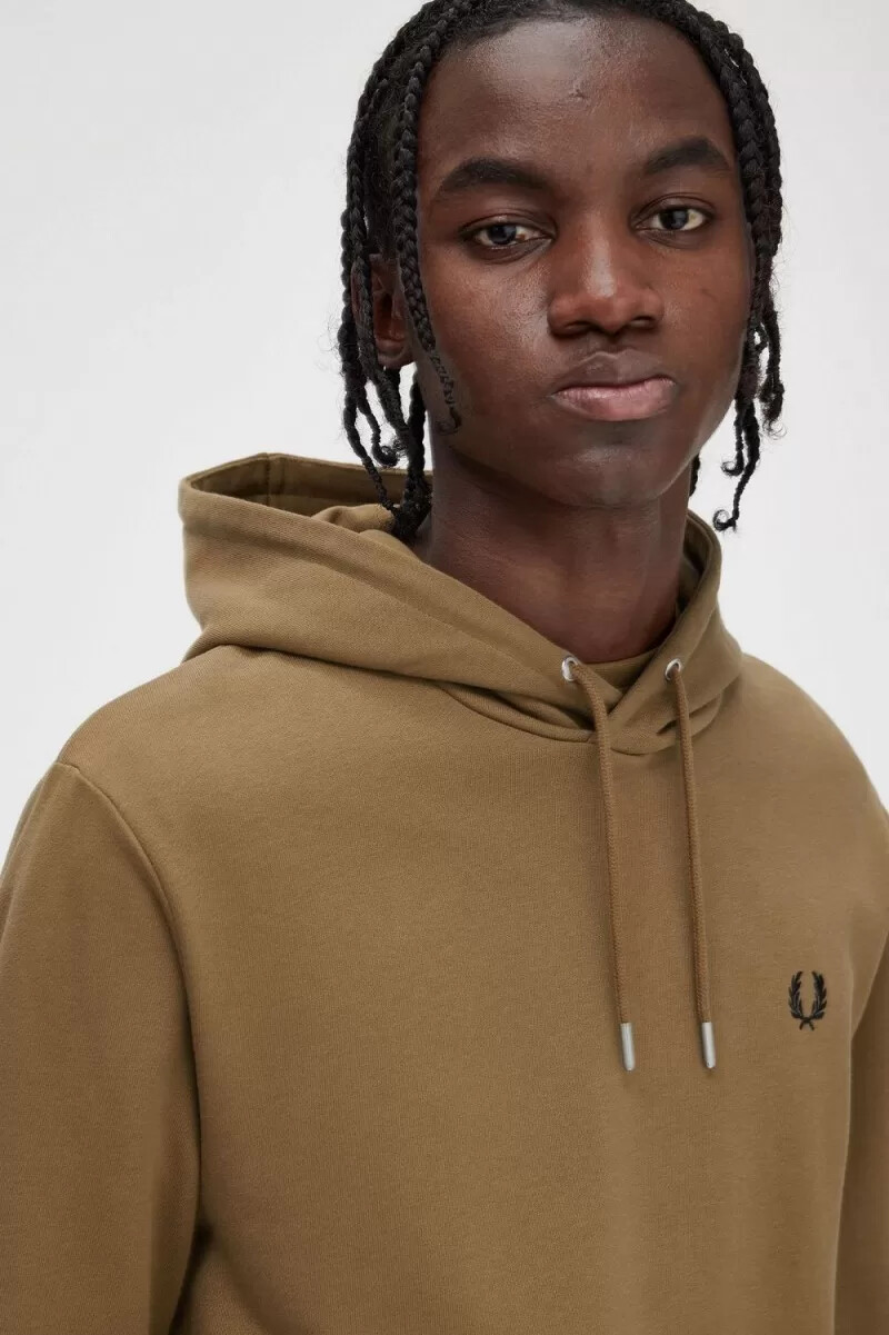 fred perry tipped hooded mens sweatshirts brown burnt tobacco