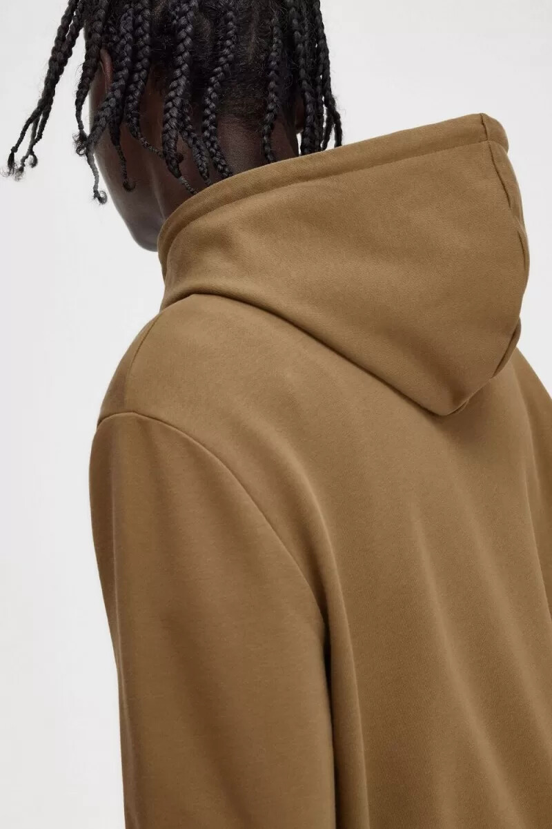 fred perry tipped hooded mens sweatshirts brown burnt tobacco