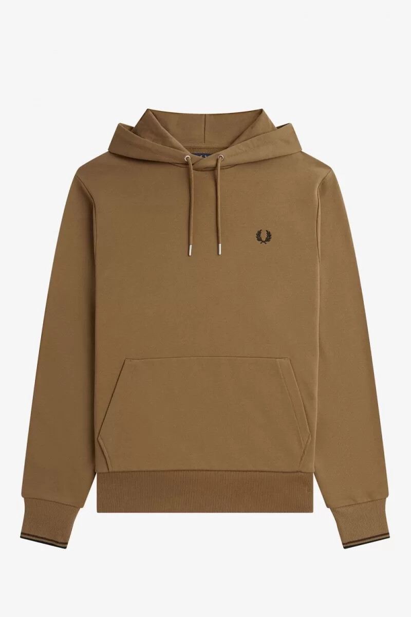 fred perry tipped hooded mens sweatshirts brown burnt tobacco