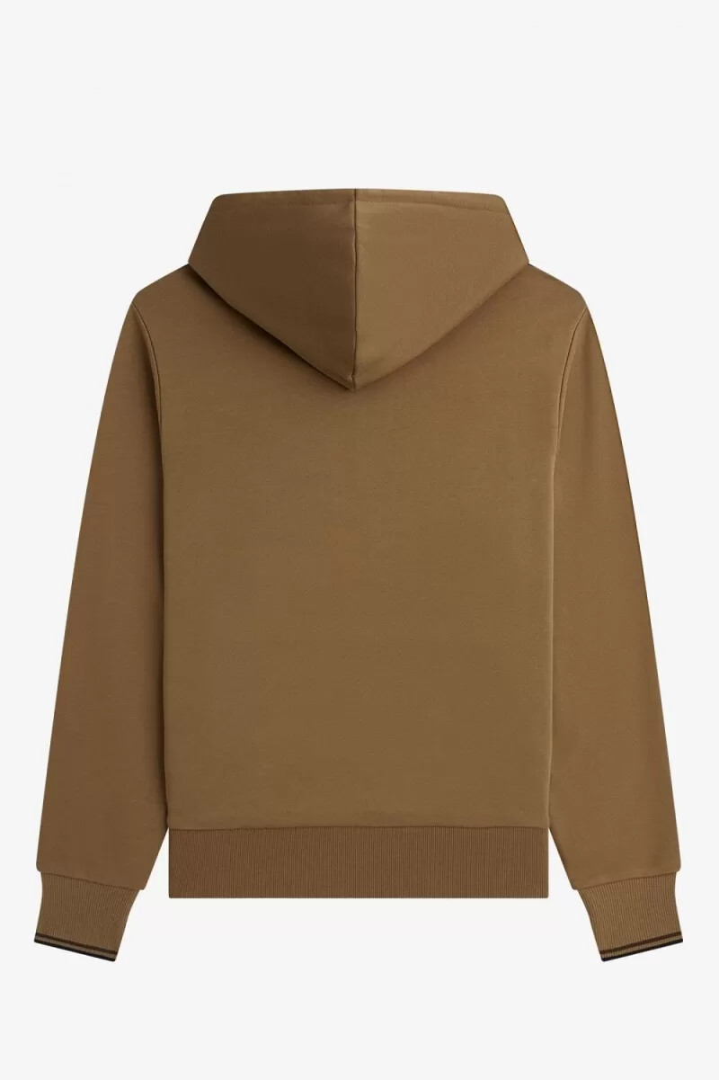fred perry tipped hooded mens sweatshirts brown burnt tobacco