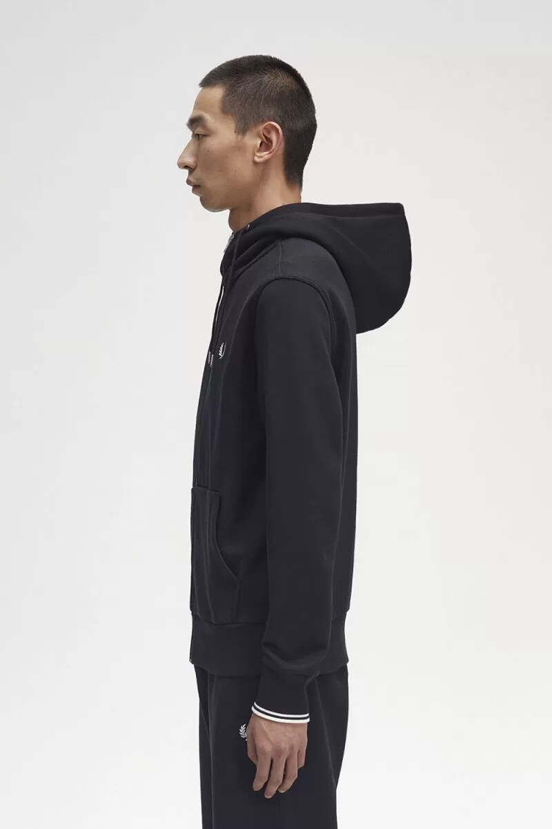 fred perry hooded zip through mens sweatshirts black