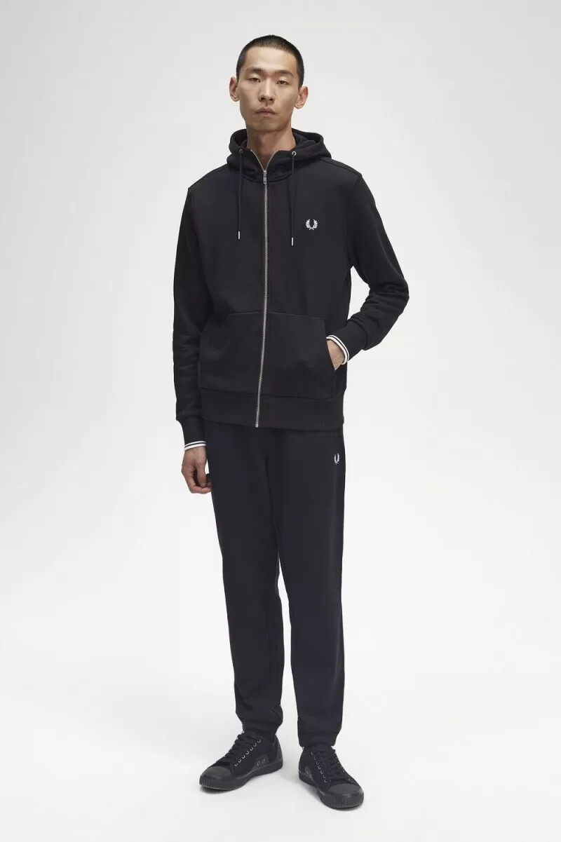 fred perry hooded zip through mens sweatshirts black