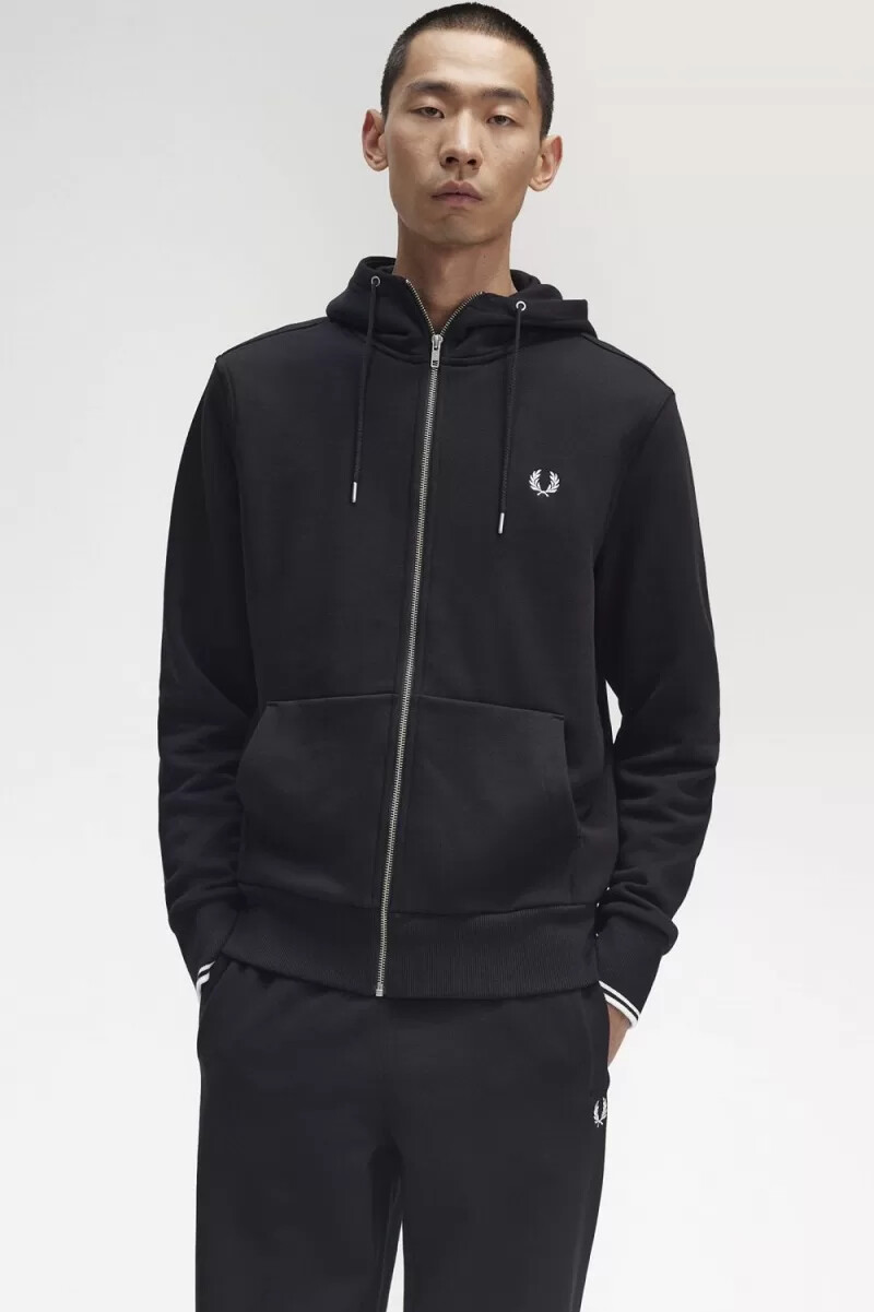 fred perry hooded zip through mens sweatshirts black