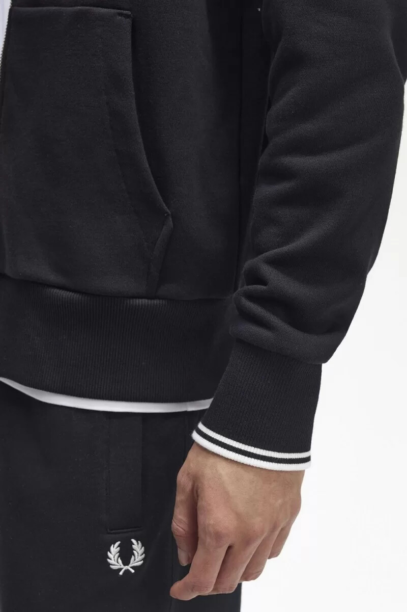 fred perry hooded zip through mens sweatshirts black