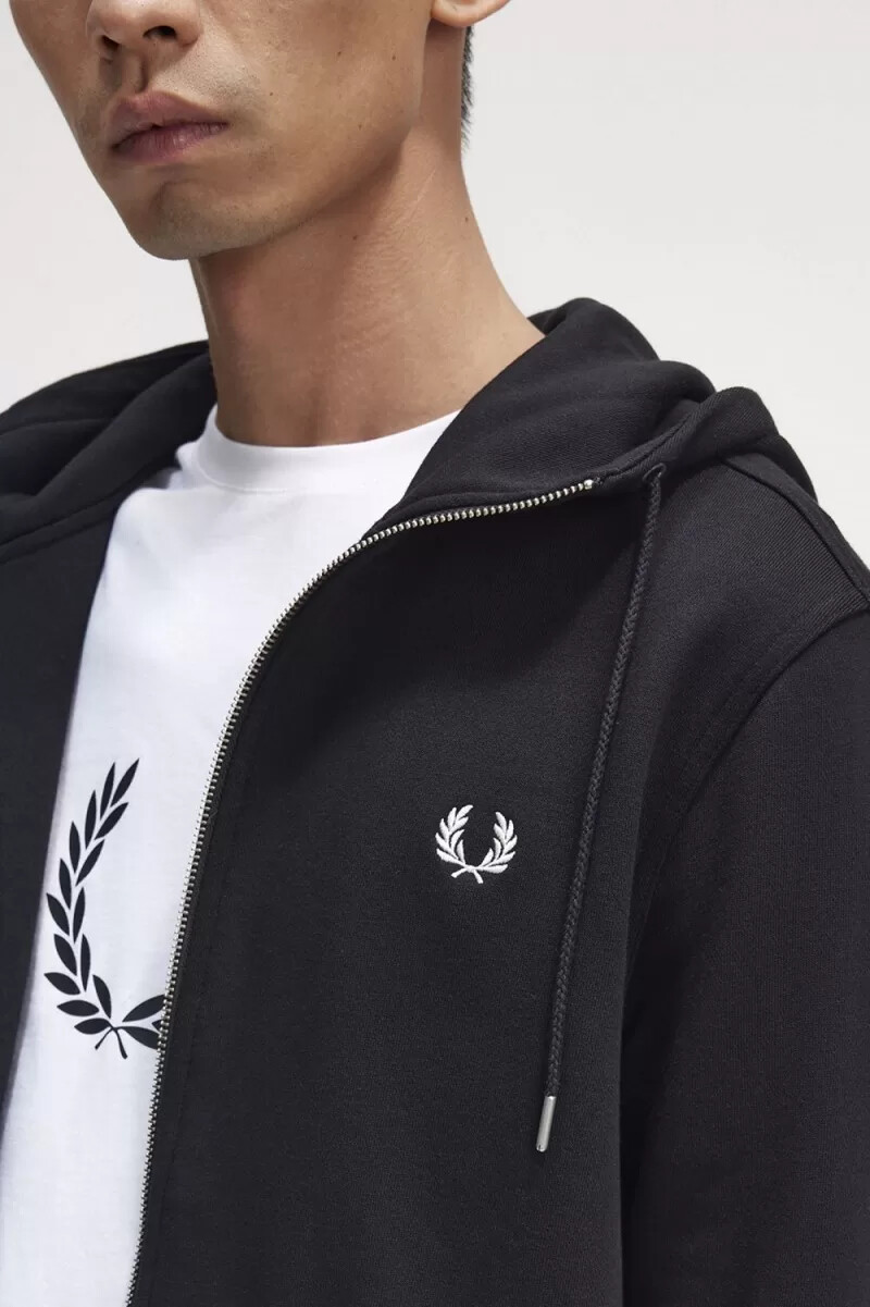 fred perry hooded zip through mens sweatshirts black