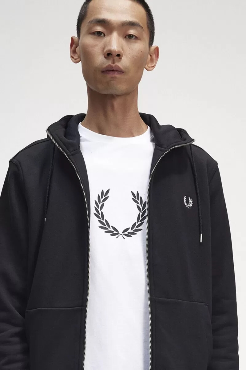 fred perry hooded zip through mens sweatshirts black