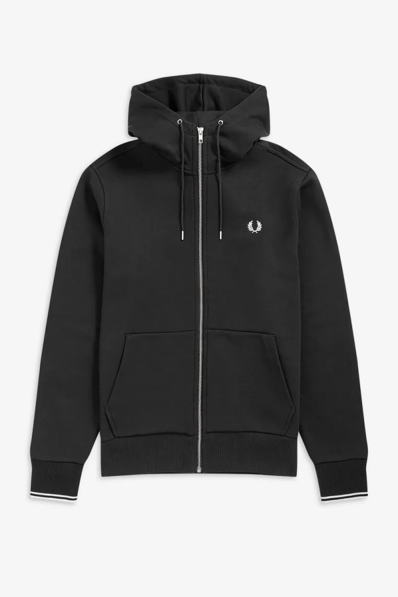 fred perry hooded zip through mens sweatshirts black