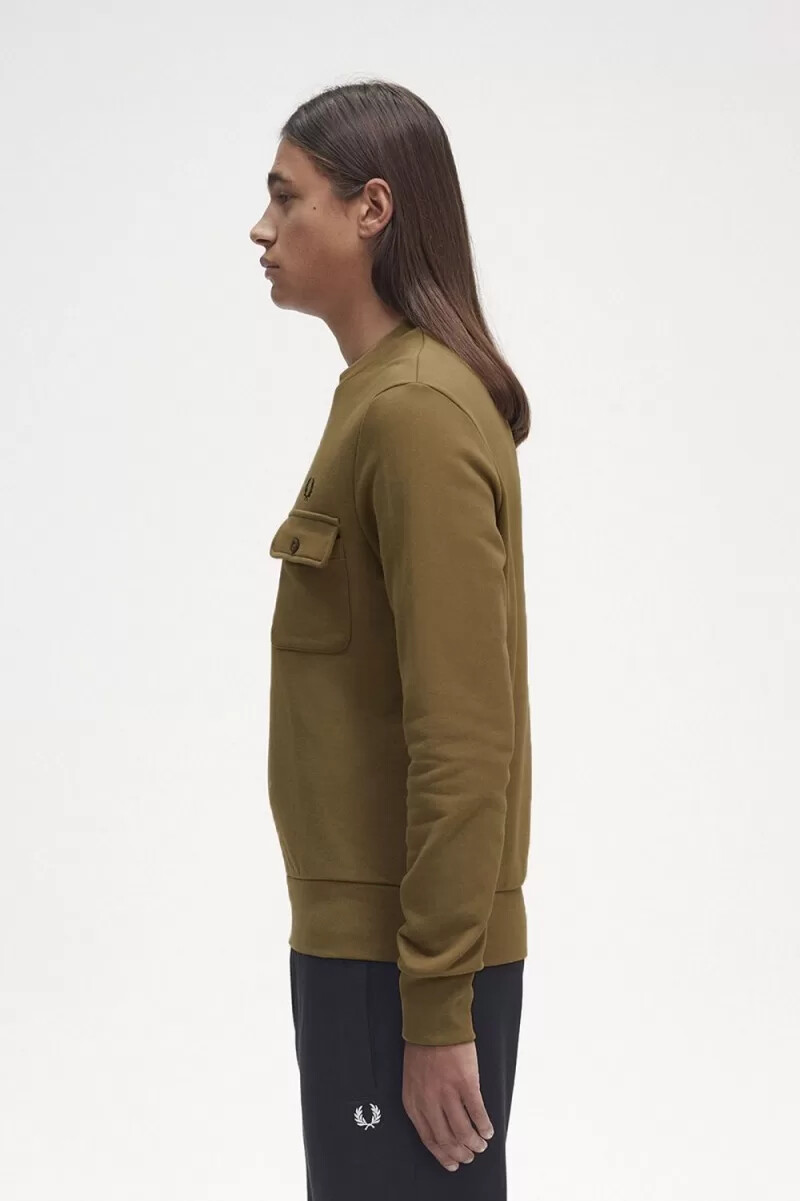 fred perry pocket detail crew neck mens sweatshirts brown