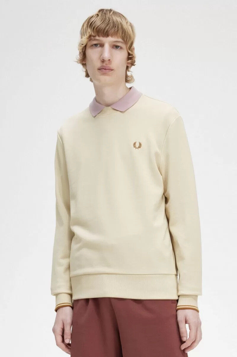 fred perry crew neck mens sweatshirts oatmeal