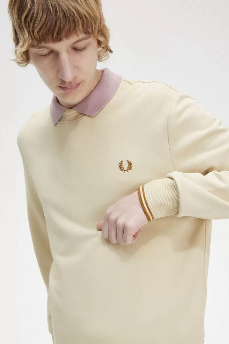 fred perry crew neck mens sweatshirts oatmeal
