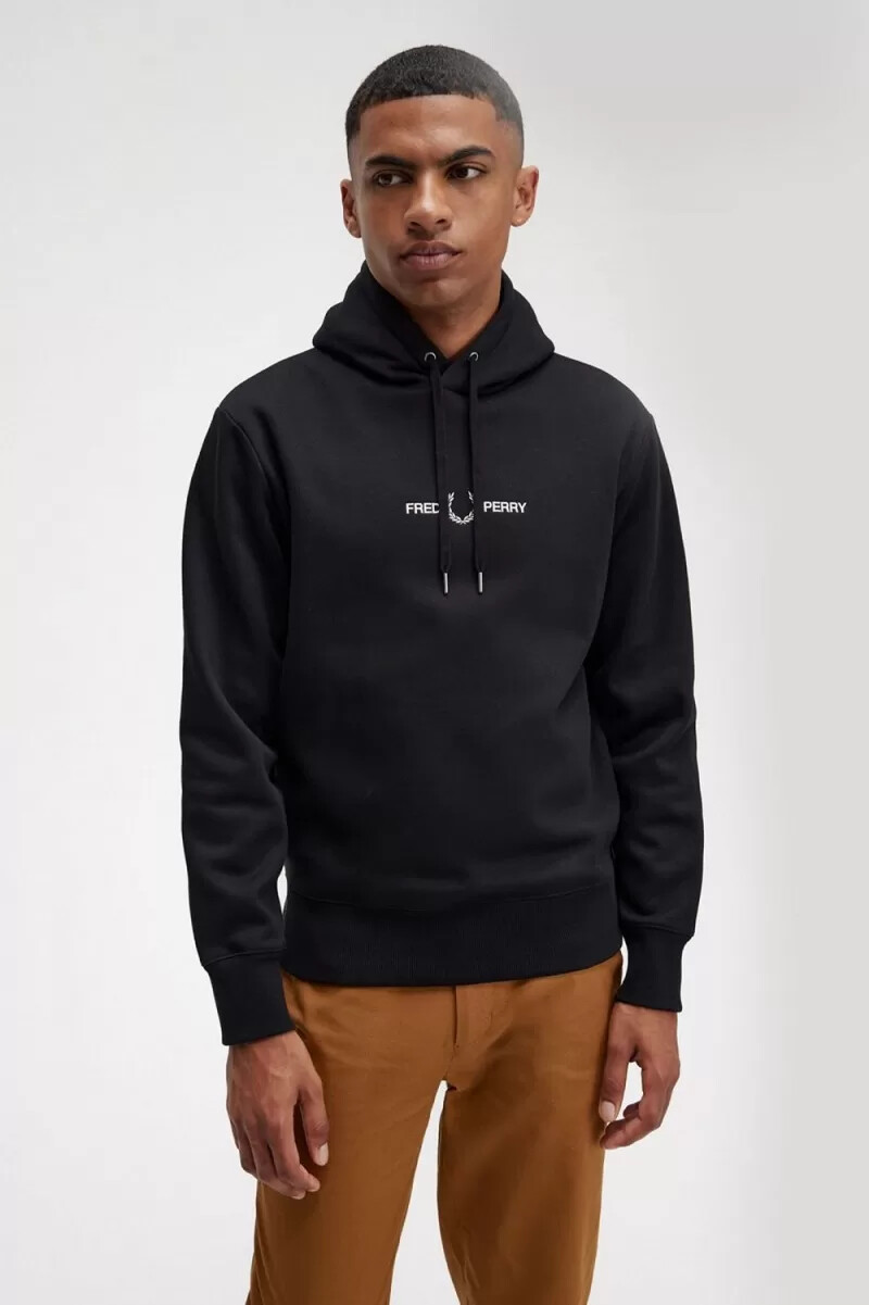 fred perry embroidered hooded mens sweatshirts black