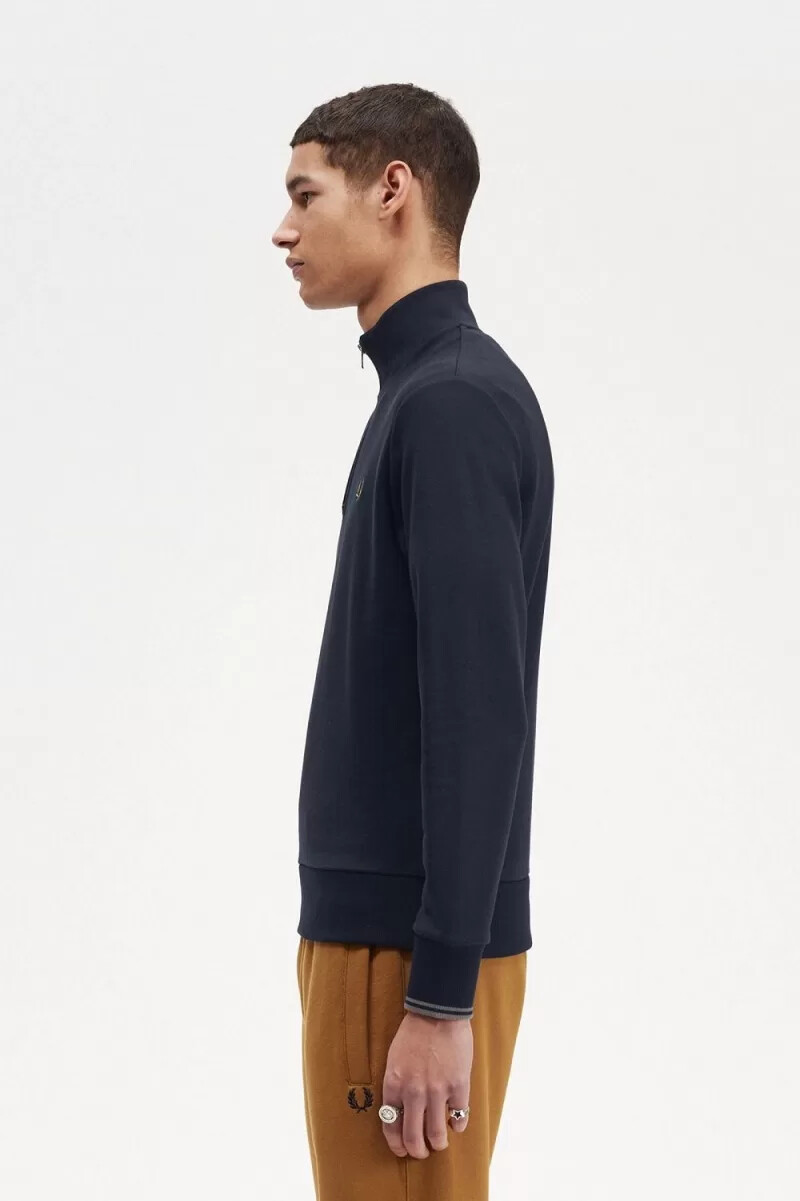 fred perry half zip mens sweatshirts navy dark coffee